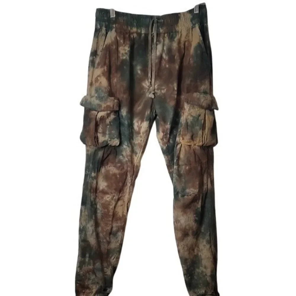 MNML Brown & Green Camo Cargo Pants L Relaxed Fit Straight Leg 100% Cotton Made